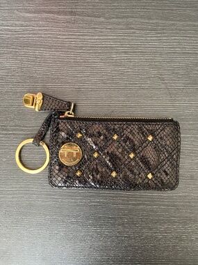 Marc Jacobs Snake Embossed Studded Zip Coin Pouch Key Ring Wallet Black